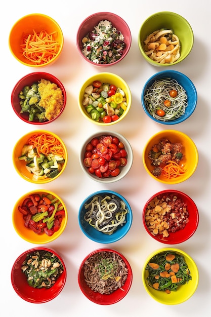 Kolorowe dania w miseczkach